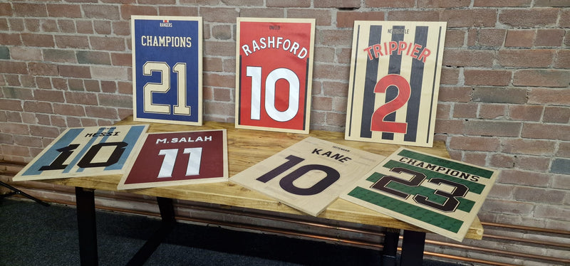Personalised Football Shirt A2 Digital Printed on Wood (420 x 594mm)