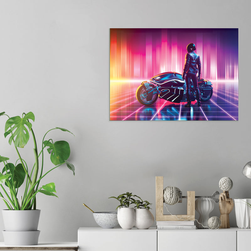 Retrowave Biker (Horizonal) - Printed Acrylic Wall Art Poster
