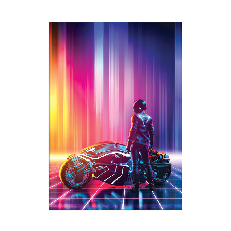 Retrowave Biker (Vertical) - Printed Acrylic Wall Art Poster