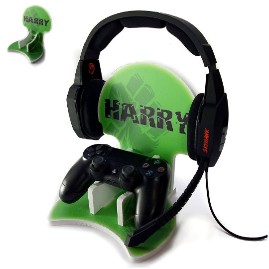 Personalised Gaming Bundle Controller Headset Stand, Gamer Holder, PlayStation Gift, Game Gift Present Holder Headphone Stand - Green Fist