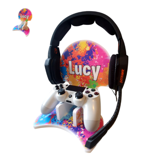 Personalised Gaming Bundle Controller Headset Stand, Gamer Holder, Xbox Gift, Game Gift Present Holder Headphone Stand - Colour Splash