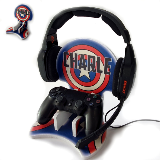 Personalised Gaming Bundle Controller Headset Stand, Gamer Holder, Xbox Gift, Game Gift Present Holder Headphone Stand - Captain America